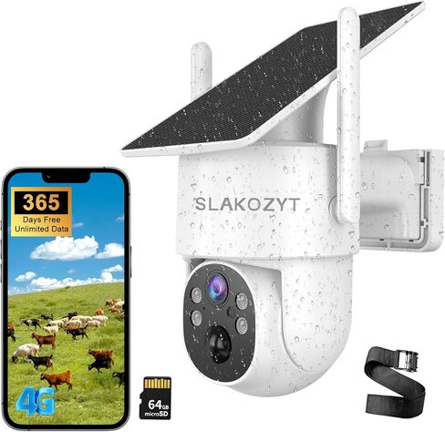 4G LTE Cellular Security Camera Outdoor，No WiFi Security Camera Solar Powered，365 Days Free Unlimited Data,360°Live View，PIR Motion Sensor，Color Night Vision，Tuya Smart Camera in Kuwait