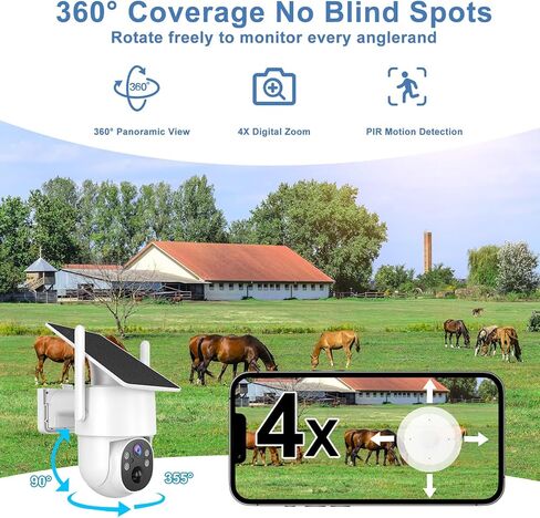 4G LTE Cellular Security Camera Outdoor，No WiFi Security Camera Solar Powered，365 Days Free Unlimited Data,360°Live View，PIR Motion Sensor，Color Night Vision，Tuya Smart Camera in Kuwait