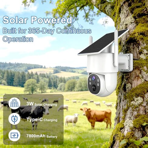 4G LTE Cellular Security Camera Outdoor，No WiFi Security Camera Solar Powered，365 Days Free Unlimited Data,360°Live View，PIR Motion Sensor，Color Night Vision，Tuya Smart Camera in Kuwait