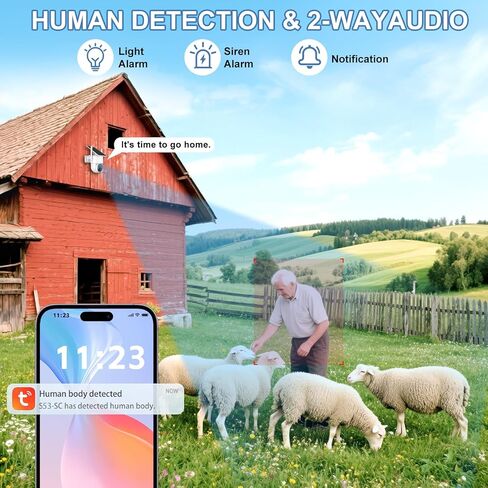 4G LTE Cellular Security Camera Outdoor，No WiFi Security Camera Solar Powered，365 Days Free Unlimited Data,360°Live View，PIR Motion Sensor，Color Night Vision，Tuya Smart Camera in Kuwait