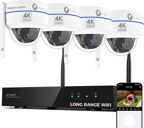 حزمة نظام كاميرا أمان xmartO 4K 8MP للواي فاي 6 شديدة التحمل، 10 قنوات NVR و4 كاميرات لاسلكية PTZ عالية التحمل بدقة 8 ميجابكسل، صوت ثنائي الاتجاه، IP66 مقاوم للطقس، WiFi6 طويل المدى، 0 رسوم شهرية in Kuwait