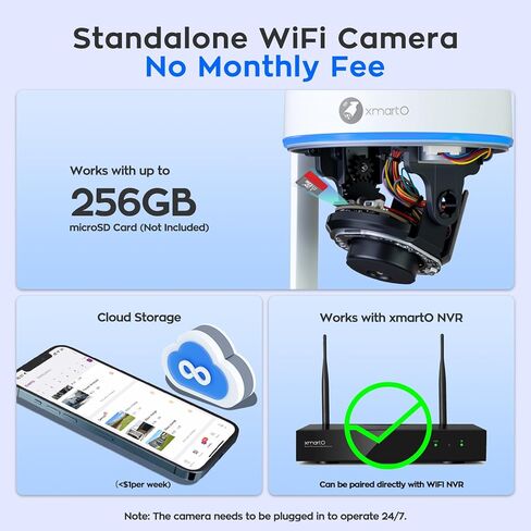 حزمة نظام كاميرا أمان xmartO 4K 8MP للواي فاي 6 شديدة التحمل، 10 قنوات NVR و4 كاميرات لاسلكية PTZ عالية التحمل بدقة 8 ميجابكسل، صوت ثنائي الاتجاه، IP66 مقاوم للطقس، WiFi6 طويل المدى، 0 رسوم شهرية in Kuwait