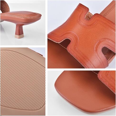 Kitten Heels Leather Sandals for Women Open Toe Textured One Band H Slide Dressy 2 inch Low Heeled Comfortable Sandals Fashion 2026 Summer Trendy Casual Slip-On Sandal Slipper in Saudi Arabia