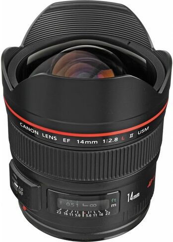 عدسة كانون EF 14 ملم f/2.8L II USM | عدسة احترافية فائقة الاتساع من سلسلة L مع فتحة عدسة f/2.8 سريعة وبصريات متقدمة وتركيز بؤري تلقائي USM من النوع الدائري | للمناظر الطبيعية والهندسة المعمارية (2045B002) + حافظة العدسة + المزيد in Kuwait