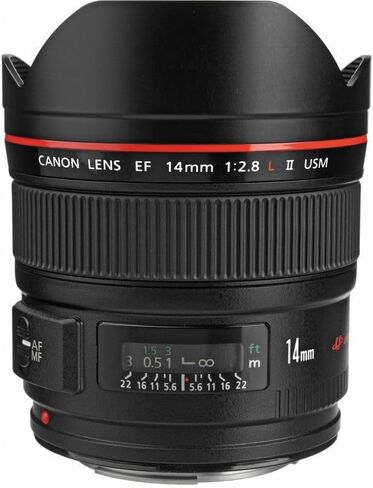 عدسة كانون EF 14 ملم f/2.8L II USM | عدسة احترافية فائقة الاتساع من سلسلة L مع فتحة عدسة f/2.8 سريعة وبصريات متقدمة وتركيز بؤري تلقائي USM من النوع الدائري | للمناظر الطبيعية والهندسة المعمارية (2045B002) + حافظة العدسة + المزيد in Kuwait