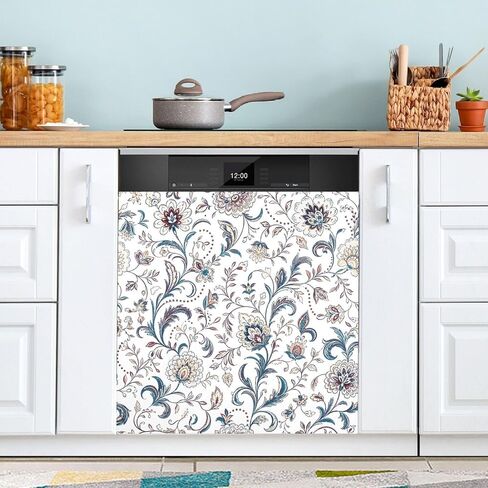 Dishwasher Magnetic Cover Vintage Flowers Boho Pattern Dishwasher Magnetic Kitchen Art Decor, Dishwasher Magnetic Sticker 23 W x 26 H Inch in Saudi Arabia