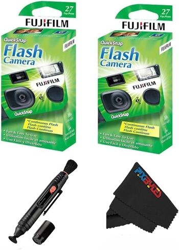 Fujifilm QuickSnap Flash 400 للاستخدام مرة واحدة - حزمة إضافية للكاميرا - قلم تنظيف عدسة مجاني وقطعة قماش تنظيف من الألياف الدقيقة المميزة من Pixibytes... (2 × كاميرا + قلم عدسة) in Kuwait