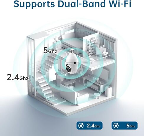 كاميرا مراقبة بمصباح كهربائي 5G&2.4G WiFi 2K كاميرات مراقبة لاسلكية خارجية داخلية، كاميرات لمبة 360 درجة لأمن المنزل خارج المنزل، كشف الحركة والتنبيه، محادثة ثنائية الاتجاه، رؤية ليلية ملونة (2) in Kuwait