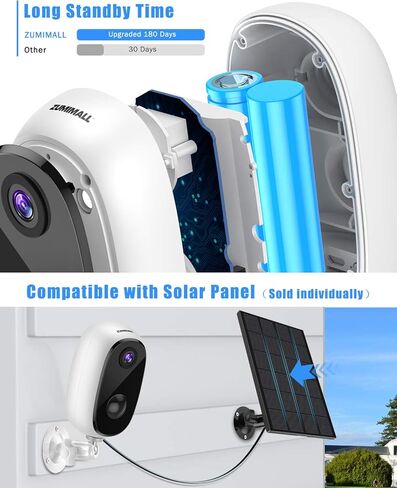 ZUMIMALL Wireless Rechargeable Battery Powered WiFi Camera, Outdoor Security Camera with 2-Way Audio, 1080P Home Surveillance Camera with Motion Detection Night Vision, Cloud Storage/SD Slot in Kuwait
