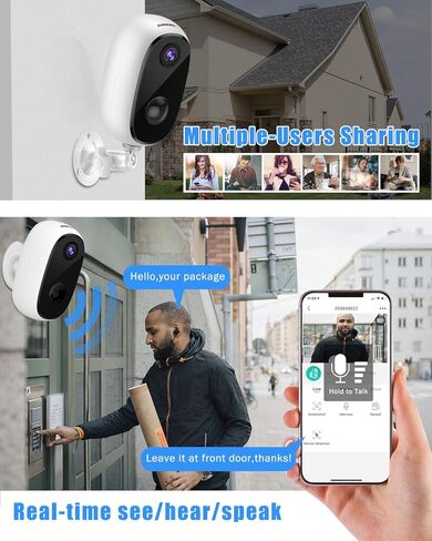 ZUMIMALL Wireless Rechargeable Battery Powered WiFi Camera, Outdoor Security Camera with 2-Way Audio, 1080P Home Surveillance Camera with Motion Detection Night Vision, Cloud Storage/SD Slot in Kuwait