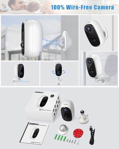 ZUMIMALL Wireless Rechargeable Battery Powered WiFi Camera, Outdoor Security Camera with 2-Way Audio, 1080P Home Surveillance Camera with Motion Detection Night Vision, Cloud Storage/SD Slot in Kuwait