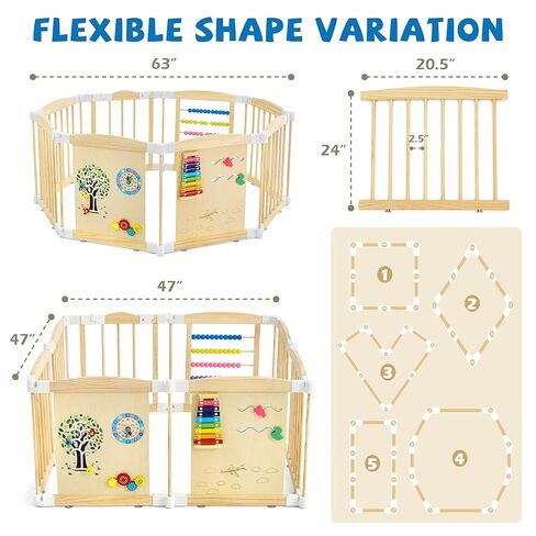 Foldable Wooden Play Yard – Adjustable Safety Gate with Lock, Portable Indoor Activity Center for Babies, Toddlers, Easy-Clean & Natural Finish, 47 x 47 x 24 inches in Saudi Arabia