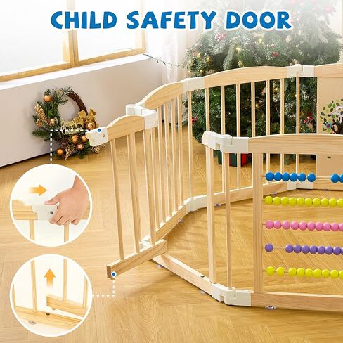Foldable Wooden Play Yard – Adjustable Safety Gate with Lock, Portable Indoor Activity Center for Babies, Toddlers, Easy-Clean & Natural Finish, 47 x 47 x 24 inches in Saudi Arabia