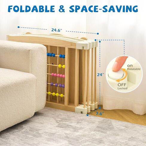 Foldable Wooden Play Yard – Adjustable Safety Gate with Lock, Portable Indoor Activity Center for Babies, Toddlers, Easy-Clean & Natural Finish, 47 x 47 x 24 inches in Saudi Arabia