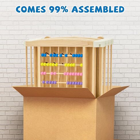 Foldable Wooden Play Yard – Adjustable Safety Gate with Lock, Portable Indoor Activity Center for Babies, Toddlers, Easy-Clean & Natural Finish, 47 x 47 x 24 inches in Saudi Arabia