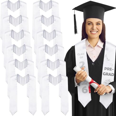 12 Pcs Graduation Stole Class of 2025, 72" Unisex Adults White Graduation Satin Sash, Bulk Sublimation Blank DIY Customizable Stole for Grad Ceremony, Perfect for Writing On in Saudi Arabia