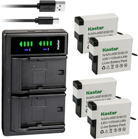 Kastar 4-Pack Battery and LTD2 USB Charger Replacement for Gopro Hero 6 HD Black, HERO6 Silver, Hero 6 HD Silver, Hero 7 Action Camera, HERO7 Black, Hero 7 HD Black, HERO7 Silver, Hero 7 HD Silver in Kuwait
