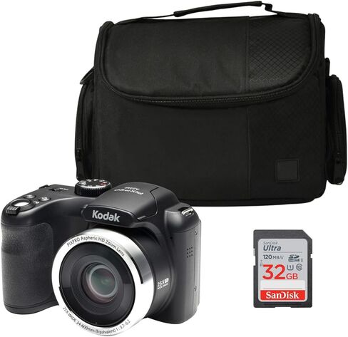 كاميرا رقمية Kodak PIXPRO AZ252 بدقة 16 ميجابكسل، كاميرا سوداء صغيرة الحجم - تكبير وتثبيت الصورة - مثالية لعشاق التصوير الفوتوغرافي مع بطاقة ذاكرة سعة 32 جيجابايت وحقيبة الكاميرا (3 عناصر) in Kuwait