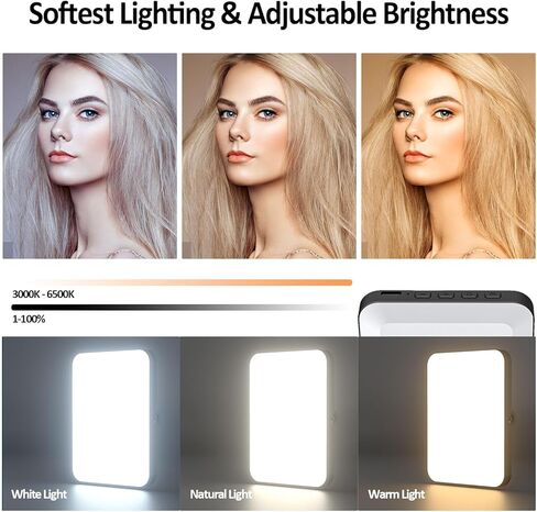 مصباح LED بمشبك، 80 مصباح LED 2000 مللي أمبير قابل لإعادة الشحن، 3 أوضاع ألوان 10 مستويات سطوع 3000K-6500K CRI80+، ضوء سيلفي محمول للهاتف المحمول والكمبيوتر المحمول Vlog Live Stream in Kuwait