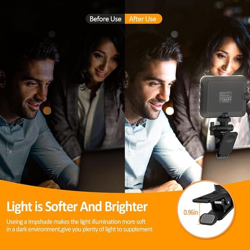 مصباح LED بمشبك، 80 مصباح LED 2000 مللي أمبير قابل لإعادة الشحن، 3 أوضاع ألوان 10 مستويات سطوع 3000K-6500K CRI80+، ضوء سيلفي محمول للهاتف المحمول والكمبيوتر المحمول Vlog Live Stream in Kuwait