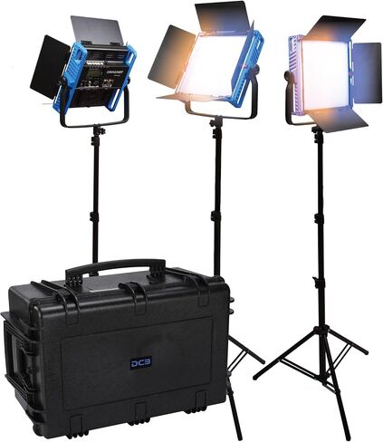 مجموعة Dracast Kala Plus Series Bicolor LED1000 مع حقيبة سفر مصبوبة بالحقن - 3 عبوات تتضمن مصابيح لوحة، وحوامل، وBarndoors، وانتشار | التحكم في التطبيق | حالة السفر | التحكم في التطبيق | عكس الضوء 0-100% in Kuwait