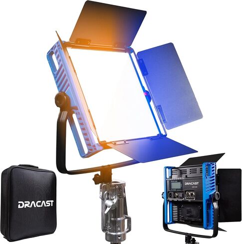 مجموعة Dracast Kala Plus Series Bicolor LED1000 مع حقيبة سفر مصبوبة بالحقن - 3 عبوات تتضمن مصابيح لوحة، وحوامل، وBarndoors، وانتشار | التحكم في التطبيق | حالة السفر | التحكم في التطبيق | عكس الضوء 0-100% in Kuwait