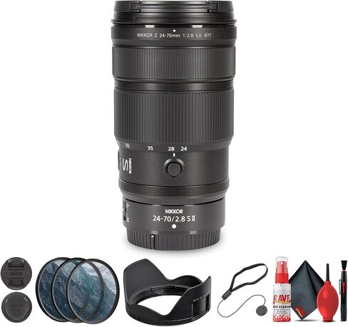 نيكون نيكور Z 24 70 ملم f2.8 S II عدسة Z Mount | تكبير قياسي بفتحة ثابتة مع بصريات متقدمة وجودة صورة احترافية لمنشئي المحتوى المختلط (20129) + طقم مرشح العدسة + المزيد in Kuwait