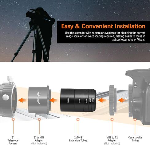 مجموعة أنبوب تمديد Alstar Astronomical 2 بوصة/M48 5 مم 8 مم 10 مم 20 مم 30 مم - حزمة مع - محول حلقة تلسكوب T2 T لجميع هواتف Nikon SLR/DSLR in Kuwait