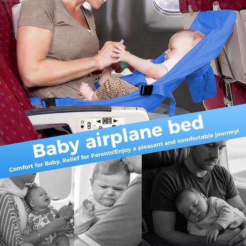 nfant Airplane Seat Extender Travel Bed | Baby on Lap Flight Bed | Foldable Soft Airplane Baby Travel Seat Extender on Lap with Neck Pillow | Fits Economy Seats | Baby Blue in Kuwait