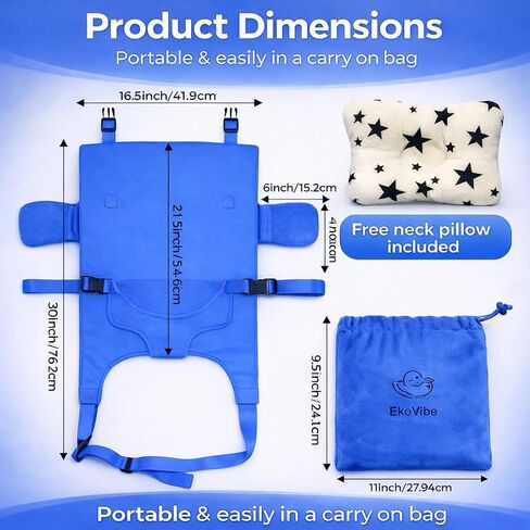 nfant Airplane Seat Extender Travel Bed | Baby on Lap Flight Bed | Foldable Soft Airplane Baby Travel Seat Extender on Lap with Neck Pillow | Fits Economy Seats | Baby Blue in Kuwait