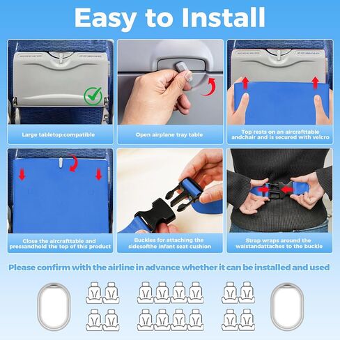 nfant Airplane Seat Extender Travel Bed | Baby on Lap Flight Bed | Foldable Soft Airplane Baby Travel Seat Extender on Lap with Neck Pillow | Fits Economy Seats | Baby Blue in Kuwait