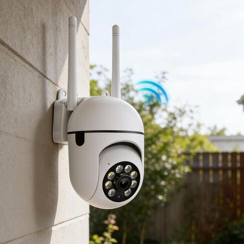 1080P Smart Wireless Security Camera 360° Pan 90° Tilt, Dual Antenna FHD Remote Monitoring for Home Office Outdoor, White in Kuwait