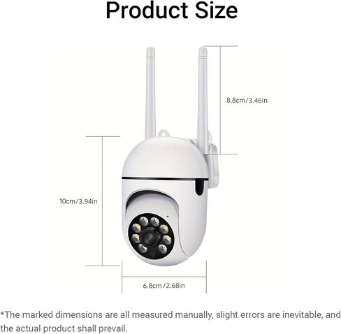 1080P Smart Wireless Security Camera 360° Pan 90° Tilt, Dual Antenna FHD Remote Monitoring for Home Office Outdoor, White in Kuwait