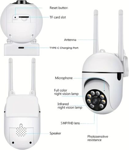 1080P Smart Wireless Security Camera 360° Pan 90° Tilt, Dual Antenna FHD Remote Monitoring for Home Office Outdoor, White in Kuwait
