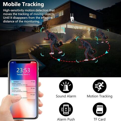 1080P Smart Wireless Security Camera 360° Pan 90° Tilt, Dual Antenna FHD Remote Monitoring for Home Office Outdoor, White in Kuwait