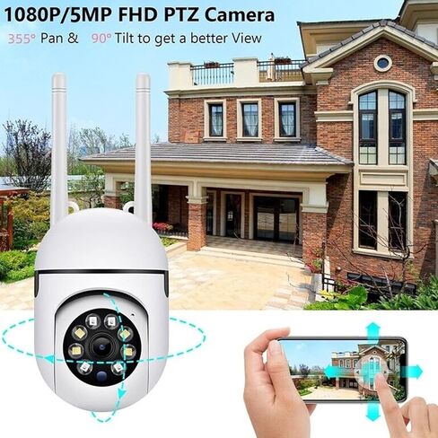 1080P Smart Wireless Security Camera 360° Pan 90° Tilt, Dual Antenna FHD Remote Monitoring for Home Office Outdoor, White in Kuwait