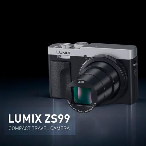 حزمة كاميرا باناسونيك LUMIX ZS99 30x Zoom Point and Shoot الرقمية المدمجة (فضية) مع بطاقة ذاكرة SDXC بسعة 64 جيجابايت وبطاقة ذاكرة قراءة بسرعة 170 ميجابايت في الثانية ومنظم السفر وحقيبة التخزين (3 عناصر) in Kuwait