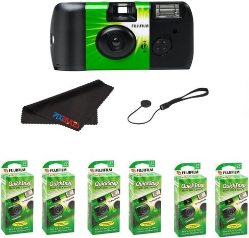 كاميرا Fujifilm QuickSnap Flash 400 للاستخدام مرة واحدة مع غطاء غطاء وقطعة قماش تنظيف من الألياف الدقيقة Pixibytes... (6 عبوات (QuickSnap)) in Kuwait