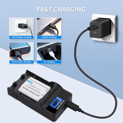 2 حزمة بطارية EN-EL19 وشاحن USB سريع لنيكون Coolpix S32 S33 S100 S2800 S3100 S3200 S3300 S3500 S3600 S3700 S4100 S4200 S4300 S5300 S6500 S6800 S7000 Son NP-BJ1 DSC-RX0 in Kuwait