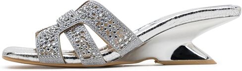Vepose Women's Rhinestone Heeled Sandals - Approx 2 Inch Low Chunky Heel Slip On 6109 Mules, Square Open Toe Dressy Double Band Slides for Wedding Party Daily Wear in Saudi Arabia