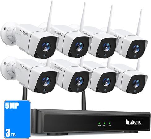 نظام كاميرا أمان لاسلكية Firstrend 5MP جديد 2026 مع محرك أقراص ثابتة سعة 3 تيرابايت، صوت ثنائي الاتجاه، اكتشاف الإنسان والوجه، نظام CCTV 5 ميجابكسل لأمن المنزل 8 كاميرات للأماكن الداخلية والخارجية، مقاومة للماء IP66، بدون رسوم شهرية in Kuwait