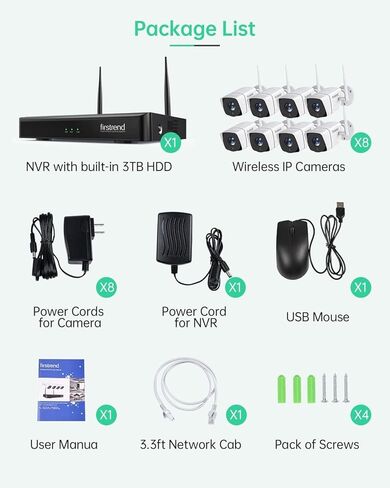 نظام كاميرا أمان لاسلكية Firstrend 5MP جديد 2026 مع محرك أقراص ثابتة سعة 3 تيرابايت، صوت ثنائي الاتجاه، اكتشاف الإنسان والوجه، نظام CCTV 5 ميجابكسل لأمن المنزل 8 كاميرات للأماكن الداخلية والخارجية، مقاومة للماء IP66، بدون رسوم شهرية in Kuwait