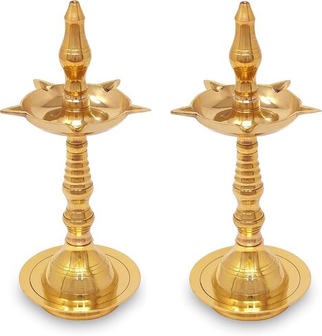 النحاس DIYA 10 بوصة كيرالا ساما مصباح الزيت التقليدي ديباك مصباح Kutthu Vilakku Panchmahal Deepam لـ Pooja Mandir Diwali الهندي Puja عائد الهدايا مجموعة من 2 in Saudi Arabia