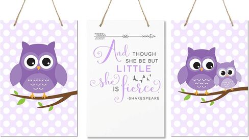 LifeSong Milestones and Though She May Be Little She is Fierce 3 Piece Owl Childrens Wall Decor Signs for Kids, Bedroom, Nursery, Baby’s Boys, Girls Room, Size 8" x 12" Made in USA (Pink) in Kuwait