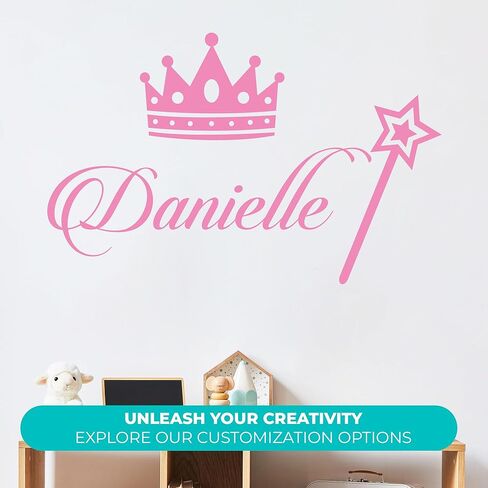 e-Graphic Design Inc اسم مخصص مع التاج والصولجان، شارات جدارية للأميرة، ديكور حائط مخصص لغرفة نوم البنات، أنا أنيق، خيارات عناصر متعددة للتخصيص (عرض 30 بوصة × 17 بوصة ارتفاع) in Kuwait