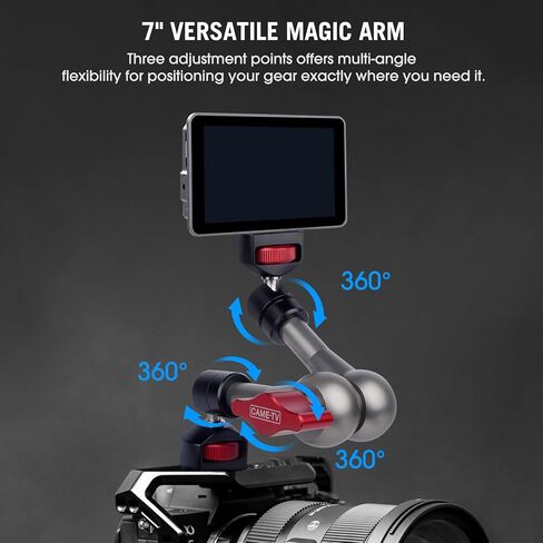 حامل كاميرا بذراع سحري مفصلي مقاس 7 بوصات من Came-TV مع رؤوس كروية 360 درجة ومسامير 1/4 ودبابيس تحديد الموقع، ذراع كاميرا بذراع سحري من الألومنيوم لمراقبة حامل قفص الكاميرا وإضاءة الفيديو (64001) in Kuwait