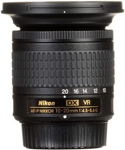 مجموعة عدسات Nikon AF-P DX NIKKOR مقاس 10-20 مم f/4.5-5.6G VR طراز الولايات المتحدة الأمريكية (20067) مع حافظة عدسة مبطنة + طقم مرشح ماكرو + فلاتر عدسات UV وCPL وFL + غطاء توليب + حافظة غطاء العدسة + طقم تنظيف العدسة in Kuwait