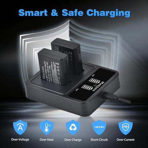 2 حزمة بطارية 1500 مللي أمبير EN-EL14a EN-EL14 وشاحن سريع LED PD20W [طاقة كاملة 2.5 ساعة]، لنيكون D3100 D3200 D3300 D3400 D3500 D5100 D5200 D5300 D5500 D5600، DF، Coolpix P7000 P7100 بي 7700 بي 7800 in Kuwait