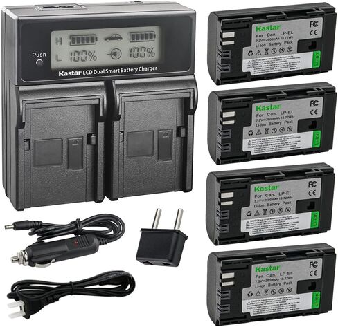 شاحن Kastar AC LCD مزدوج سريع متوافق مع حزمة بطارية ليثيوم أيون Canon LP-EL، بطارية Canon 4307C002، ضوء فلاش Canon Speedlite EL-1 (4571C002) EL1، E-TTL، E-TTL II in Kuwait