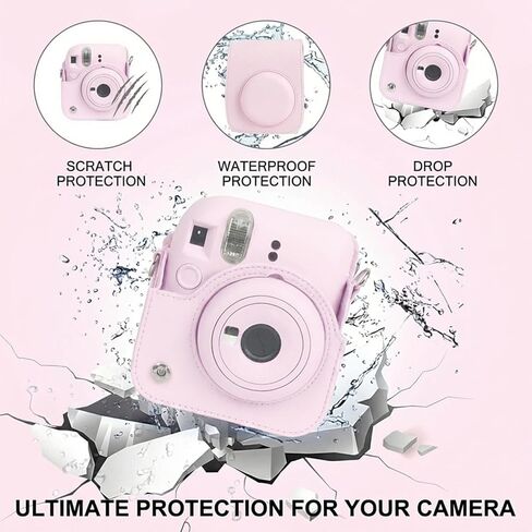 Mini Camera Protective Case Protective Case Instant Camera Compatible with Instax Mini 12/11/9/8,PU Leather Bag with Pocket and Adjustable Shoulder Strap (Pink) in Saudi Arabia
